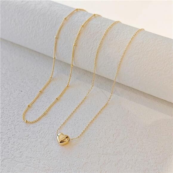 Heart Necklace for Women, 14K Gold Plated Layered Tiny Puffy Heart Pendant - Picture 5 of 7